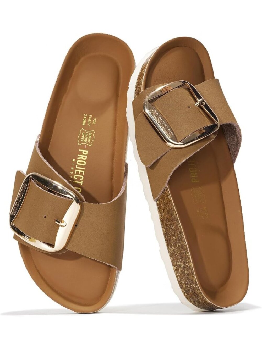 🆕 Women's Brown Open Toe Adjustable One Strap Cork Footbed Slip On Shoes